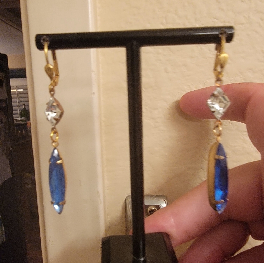French Blue Crystal Drop Earrings -